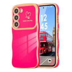 DEFBSC Capa para Samsung Galaxy S22 Plus, moldura encaracolada em forma de onda fofa capa de coração de amor para meninas e mulheres, proteção completa para lente de câmera macia durável TPU à prova