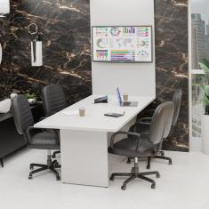 Mesa De Reunião Para Escritório Com Painel de TV 200x100cm Branco