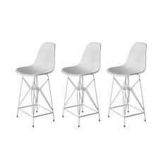 Kit 3 Banquetas Bistrô Alta Eames Eiffel Branca Base Ferro Branco - CA