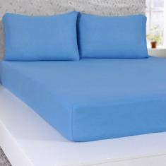 Lençol Casal De Malha 100% Algodão  Com Elástico Azul - Panosul, Casal