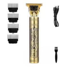 Máquina De Cortar Cabelo Profissional Dragão Acabamento Sem Fio Cabelo Barba Pezinho Recarregável 4 Pentes Óleo Escovinha Premium