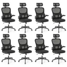 Kit 8 Cadeiras De Escritório Giratória Executiva Atenas Com Regulagem De Altura - Preto