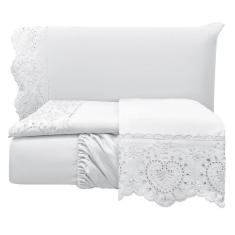 Jogo Lençol King Passione Bordado Inglês 4pç 100% Poliéster - Branco