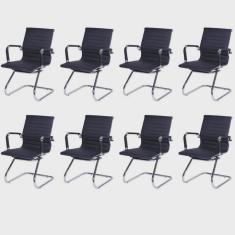 Kit 8 Cadeiras para Escritorio Interlocutor Base Fixa Esteirinha Corino 3301 Preto