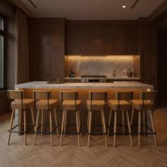 Banqueta Alta Cozinha 70cm Encosto Pé Madeira Kit 6 Barcelona PU Caram