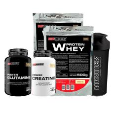 KIT - 2x Whey Protein 500g +  Power Creatina 100g + Power Glutamina 100g + Coqueteleira - BB-Unissex