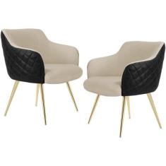 Kit 02 Poltronas Pés Palito D'Ouro Jade D02 Linho Bege C-129 Tressê Ma