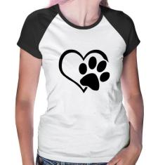 Baby Look Raglan Coração Patinha - Foca na Moda, Branco, Preto, G
