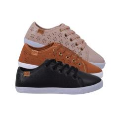 Kit 3 Pares Tênis Sapatênis Feminino Casual Detalhe Flor Básico Leila 