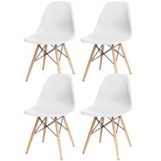 Kit 04 Cadeiras Decorativas Eiffel Charles Eames F03 Branco Com Pés De Madeira - Lyam Decor