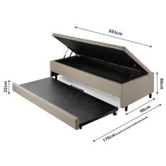 Bicama com Baú Solteiro 96x203 Cm Linho Bege