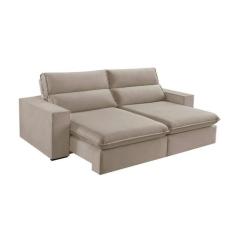 Sofá 4 Lugares Retrátil e Reclinável Free Veludo Bege 250 cm - Estofar