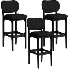 Kit 3 Banquetas Alta Bar Cozinha Sala Jantar Fixa Betta L02 Preto Linh