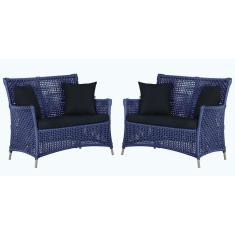 2 Sofás área Externa Igapó Alumínio Fendi Corda Náutica E12 Azul