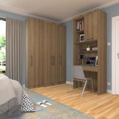 Quarto Home Office com Guarda Roupas e Bancada de Estudos Paris Lucian