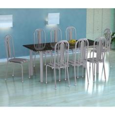 Conjunto de Mesa Córdoba com 8 Cadeiras Granada Branco Prata e Preto L