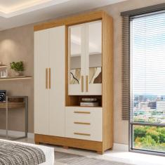 Guarda Roupa Casal Bolívia 4 Portas com Espelho e 3 Gavetas 100 MDF Li