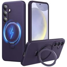 Jockvo Capa de telefone com suporte magnético invisível para Samsung Galaxy S24 Plus de 6,7 polegadas, silicone compatível com proteção total de câmera de grau militar Magsafe, capas de telefone para