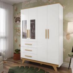 Guarda Roupa Infantil 154,8cm 4 Portas com Janela 3 Gavetas 100% Mdf R