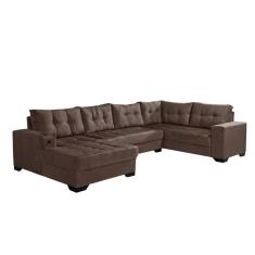 Sofá de Canto 6 Lugares Dijon com Chaise Esquerdo e Entrada USB Suede Marrom