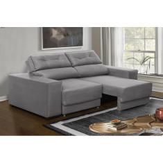 Sofá Retrátil e Reclinável 1,80m 3 Lugares Nubia Suede Cinza Madelina Decor