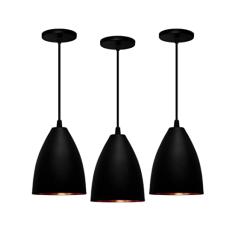 Kit 3 Pendentes Vegas (Preto Textura / Bronze)