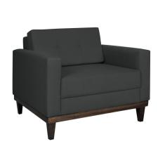 Poltrona Living Pés e Base em Madeira Linho Cotton Grafite