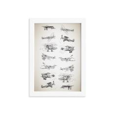 Quadro Vintage Moldura Branca Aviões 22x32cm - Quartinhos