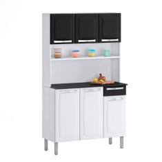 Kit Cozinha Rose 6 Portas 1 Gaveta Itatiaia, Branco com Preto