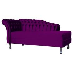 Recamier Decorativo Divã Styllus Lado Direito Veludo Roxo Pés Madeira 