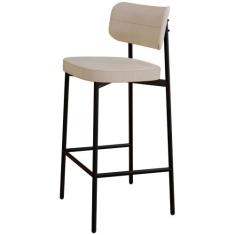 Banqueta Alta Bar Cozinha Sala De Jantar Aço Preto Kaira C01 Linho Are