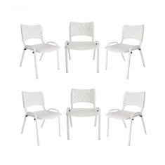 Kit 6 Cadeiras Iso Para Escola Escritório Comércio Branca Base Branca