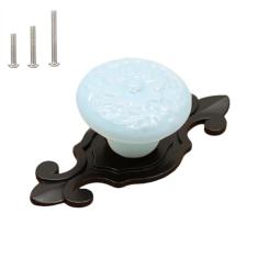 HUAMULAN Pacote com 10 puxadores de cerâmica retrô vintage cômoda de cozinha com pétalas de armário puxadores de gaveta, placa traseira de base preta