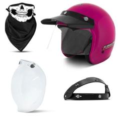 Capacete Moto Aberto Compact + Viseira Bubble Cristal + Bandana e Flip