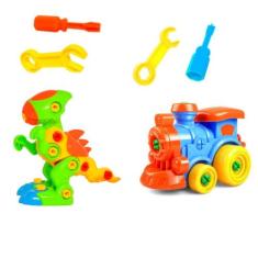 Dinossauro Rex e Trem Monta e Desmonta com Chave Educativo - OM UTILID