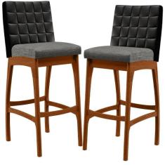 Kit 02 Banquetas Altas Sala De Jantar Fixa Mila B04 Corano Preto Linho