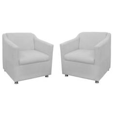 Kit 02 Poltronas Decorativa Tilla Pés Cromados Suede Bege - DS Estofad