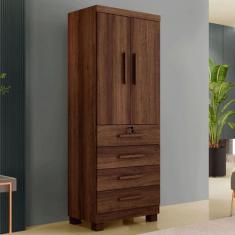 Guarda-Roupa Solteiro Gales 2 Portas 4 Gavetas com Chave Imbuia - Pano