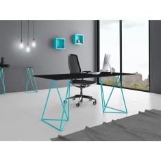 Escrivaninha Bela Vista Cavalete Tampo Preto Base Ferro Azul Turquesa - Preto