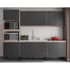 Cozinha Modulada Completa 14 Portas 02 Gavetas Firenze Avena Grafito Demóbile 