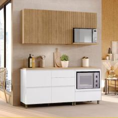 Cozinha Rainha com 4 Peças 4 Portas 5 Gavetas Ripado em MDF 190cm de Largura Nesher