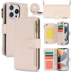 Asuwish Capa de celular para iPhone 13 Pro 6,1 polegadas com protetor de tela de vidro temperado, alça flip com bloqueio de RFID, suporte para cartão celular iPhone13Pro 5G i i-Phone i13 iPhone13