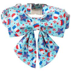 Coleira de cachorro Maca Bates bandeira americana 4 de julho com laço de marinheiro 4 de 7 para cães gravata ajustável durável sorvete patriótico EUA coleiras verão dia da independência para pequeno