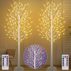 Árvore de bétula iluminada de 2,8 m com 170 luzes LED brancas quentes e multicoloridas, 8 modos, temporizador, controle remoto, galho, iluminação sintética, árvore de Natal para decoração de jardim