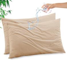 Gogreen Protetor de travesseiro impermeável de raiom de bambu, capa de travesseiro respirável, protetor de travesseiro refrescante com zíper, capa de travesseiro super macia com zíper (2 pacotes