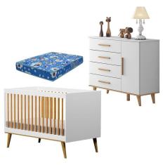 Berço Americano Ligia E Cômoda Ludmila Branco Acetinado Bétula Com Colchão Ortobom - Carolina Móveis