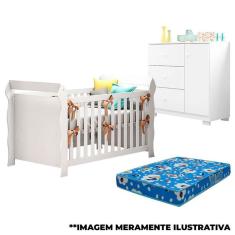 Berço Americano Lara E Cômoda Infantil Duda Branco Brilho Com Colchão – Phoenix Baby