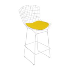 Banqueta Bertoia Branca D80 Assento Amarelo