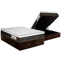 Cama Box Baú Queen: Colchão Ortopédico Plumatex Falcon Ultra Firme + Base Crc Suede Brown (158x198)