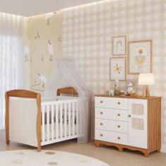 Quarto de Bebê Completo Berço Americano Marquesa 3 em 1 Cômoda 1 Porta